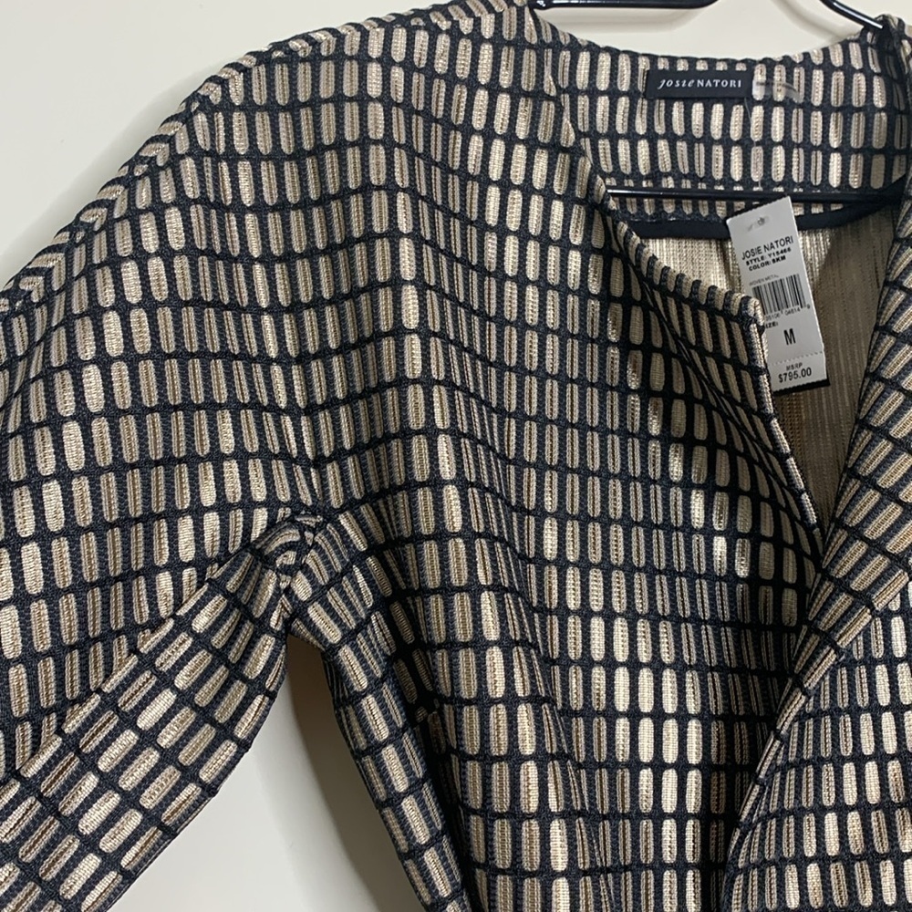 Josie Natori | NWT Tan Black Woven Metal Belted Kimono Style Jacket M MSRP $795 - Picture 14 of 17
